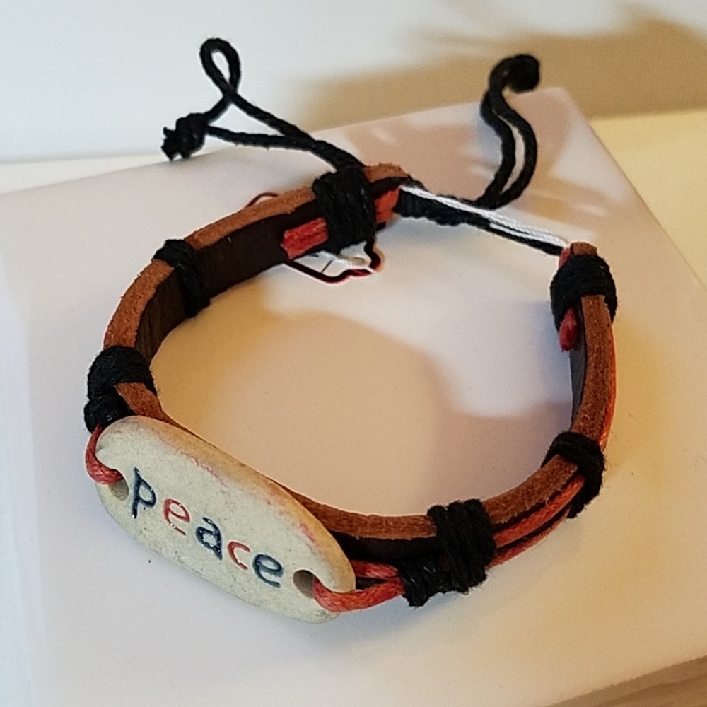 Leather Bracelet PEACE Adjustable